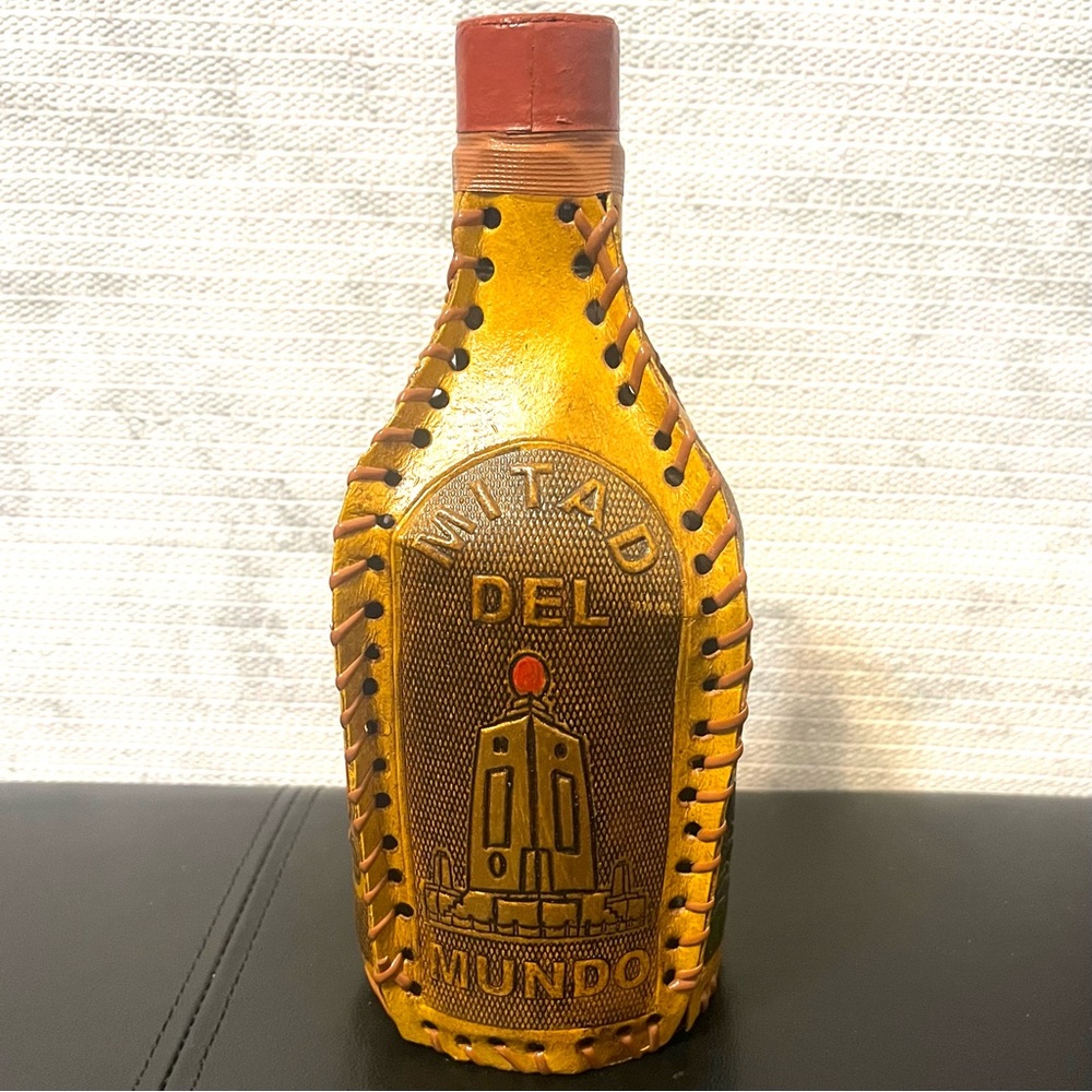 Ecuador Mitad Del Mundo Laced Decorative Tooled Covered Empty Liquor Decanter